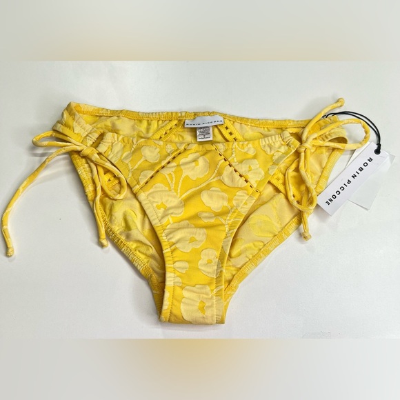 Robin Piccone Sadie Floral Bikini Bottom Side Tie Marigold Yellow New With Tags - Picture 2 of 9